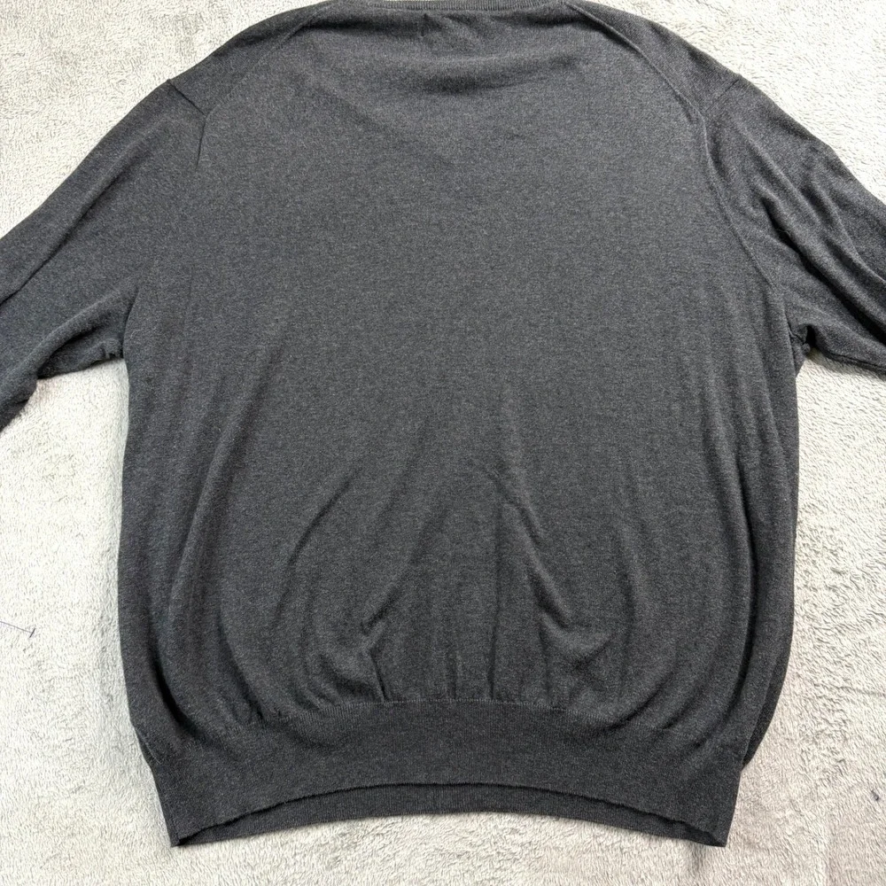 Polo Ralph Lauren Mens XXL Grey Pima Cotton V-Neck Sweater Purple Pony Logo